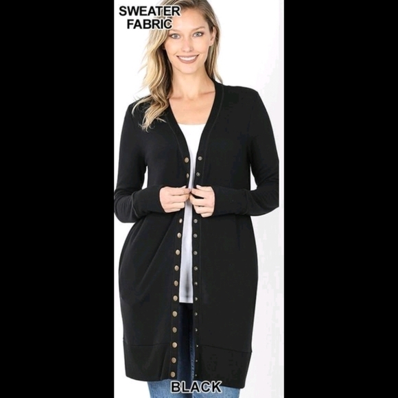 ZENANA Black Duster Length Snap Button Cardigan Sweater Size Small NWT - Picture 3 of 7